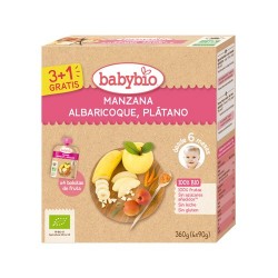 Frutas manzana albaricoque platano BABYBIO 4X90 gr